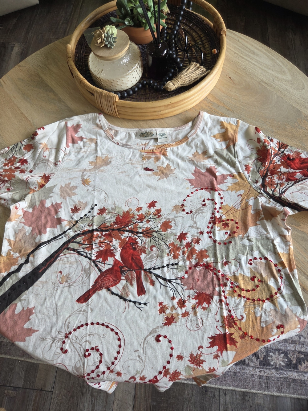 Cardinal Print Tee in White and Red